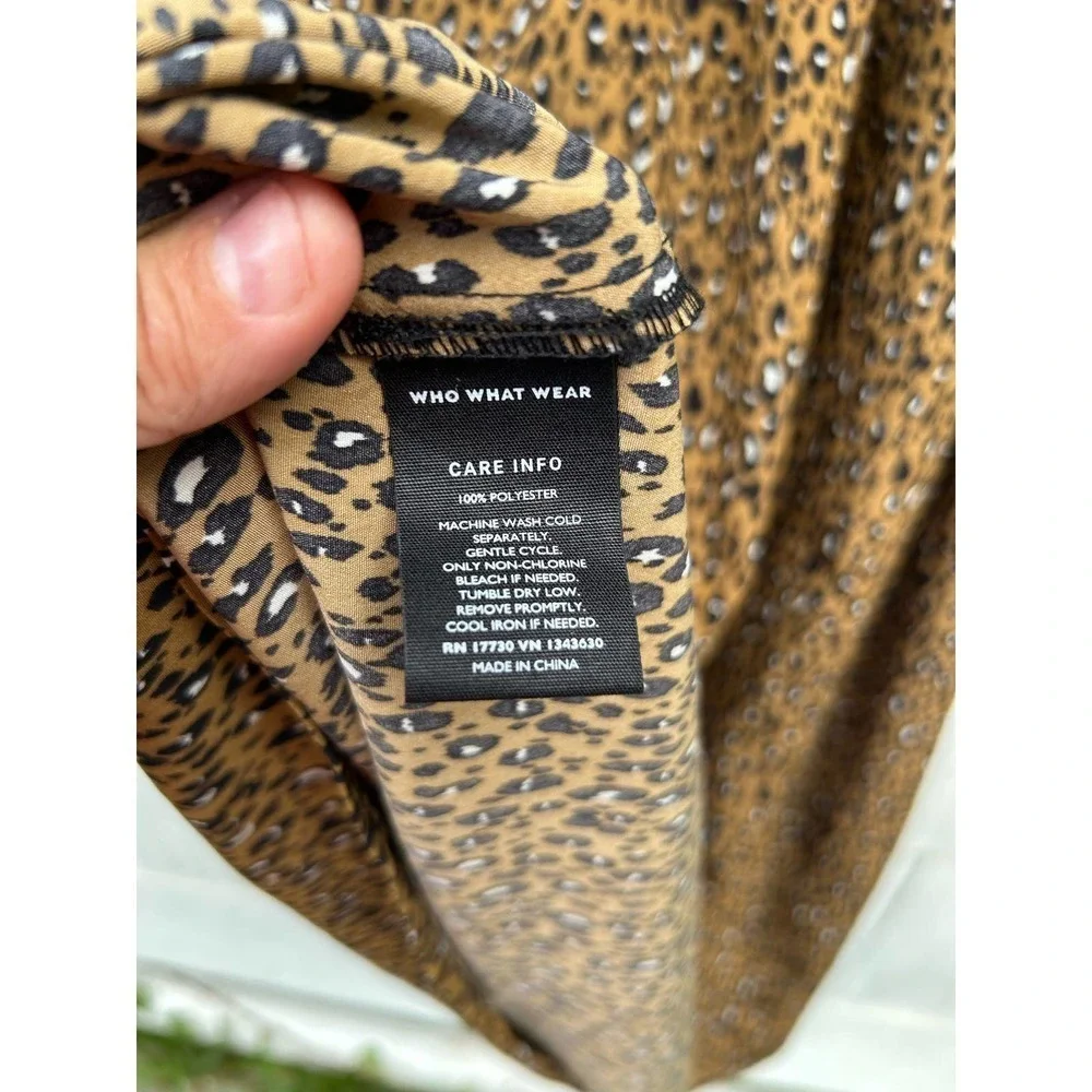 Who What Wear Long Sleeve Bold‎ Button Leopard Print Belt Midi Dress S NWT